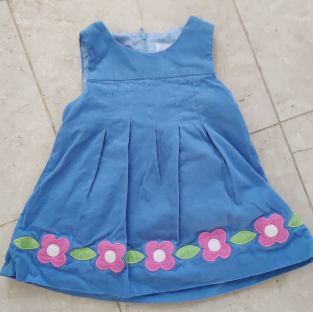 Florence Eiseman Blue Corduroy Floral Appliqued Sleeveless Dress 12 mo 🌸💠